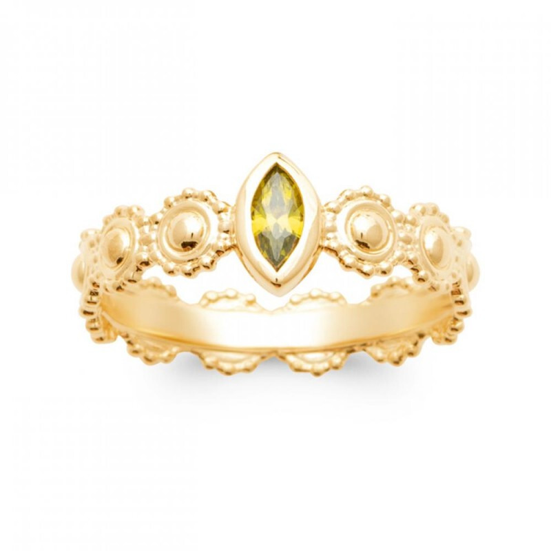 Bague perlée pierre verte plaqué or 18 carats avec poinçon de garantie