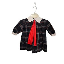 Vintage Baby Plaid Dress With White Peter Pan Collar  Red Bow