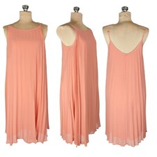 BCBG Generation XS Orange Pleat Chiffon Midi Slip Dress Spaghetti Strap Summer