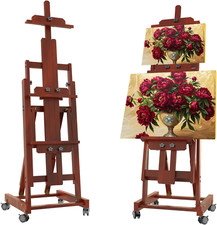 Adjustable H-Frame Foldable Easel for Art, Holds 2 Canvases, Walnut Finish