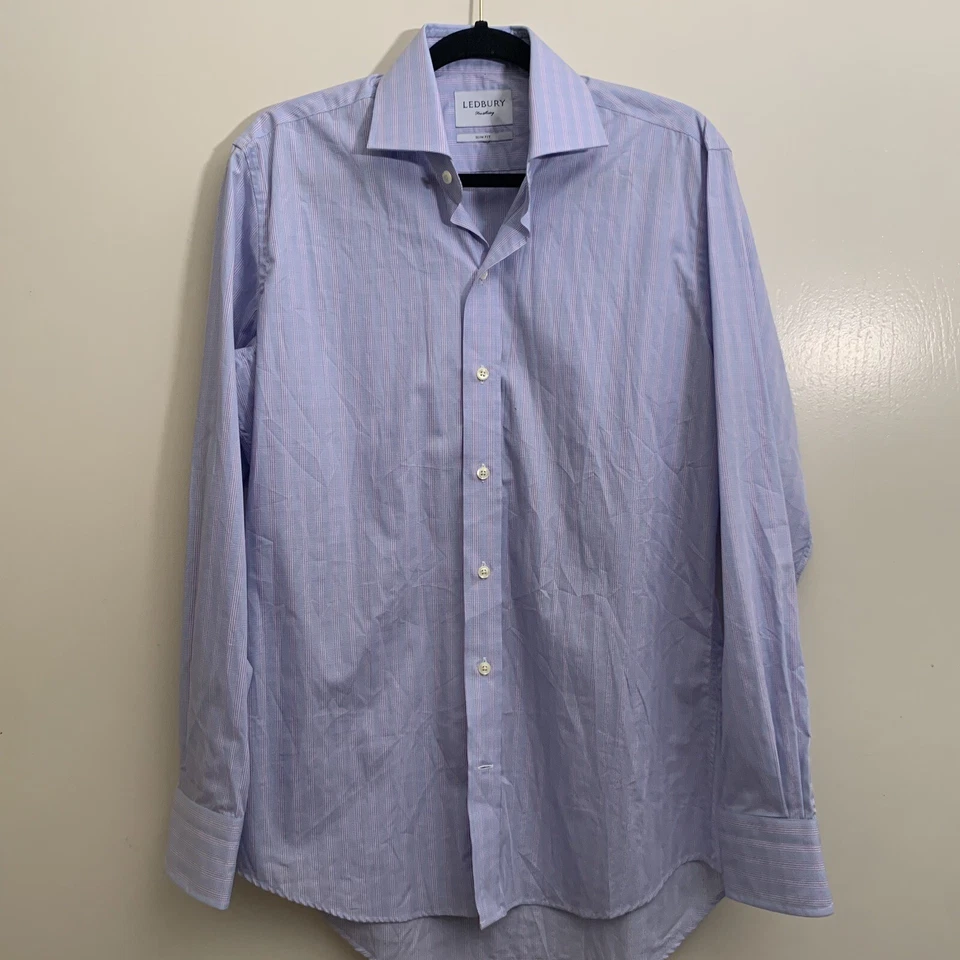 Ledbury 男式纽扣修身 42 胸蓝色粉红色支票 — 第 2/4 张图片