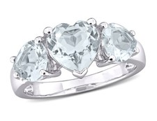 2.80 Carat ctw Aquamarine Three Stone Heart Ring in Sterling Silver