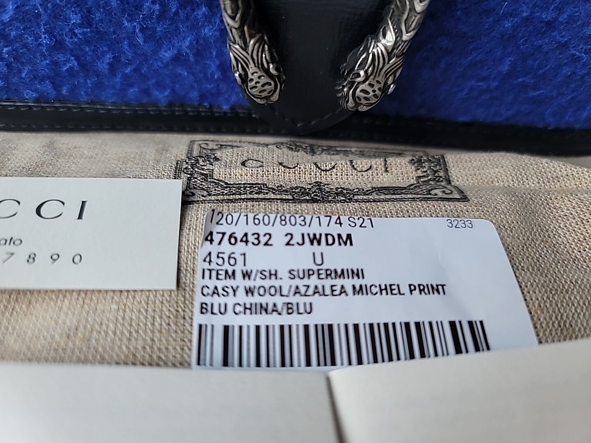 Gucci Dionysus Super Mini CrossBody Bag Blue Tweed Wool Navy Blue