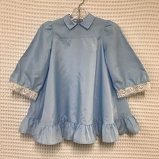 Vintage Ruth of Carolina Dress Girls 4 Blue Full Collared Ruffle Hem Cottagecore