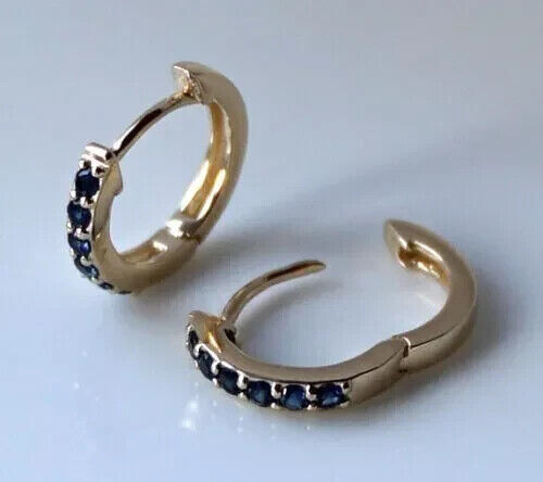 1.10Ct Round Lab Created Diamond Sapphire Huggie Earrings 14K Yellow Gold Plated - Picture 2 of 8