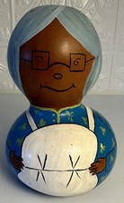 Vintage Hand painted Gourd Lady in Blue Signed by E Heer Folk Art