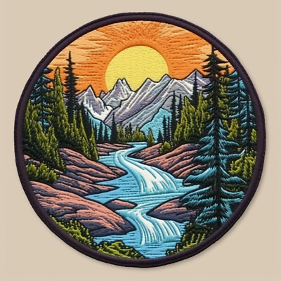 Mountain Skyline Patch Iron-on Applique Nature Badge Seek Adventure Forest