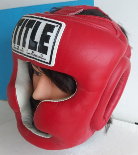 TITLE Boxing Full Face Training Headgear Composition: Leather Red/White ~ Size M - Picture 8 of 20