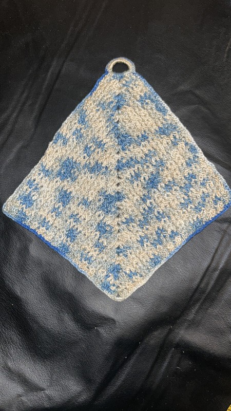 Crochet Potholder Trivet Blue White 