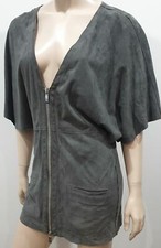 Barbara Bui Grey Soft Suede Zipper Front Short Batwing Sleeve Jacket F38 Uk10
