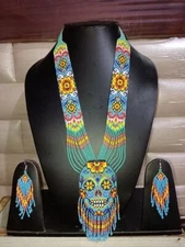 Skull Handmade Necklace Seed Bead Boho American Style Nativ Beaded Multi Strand