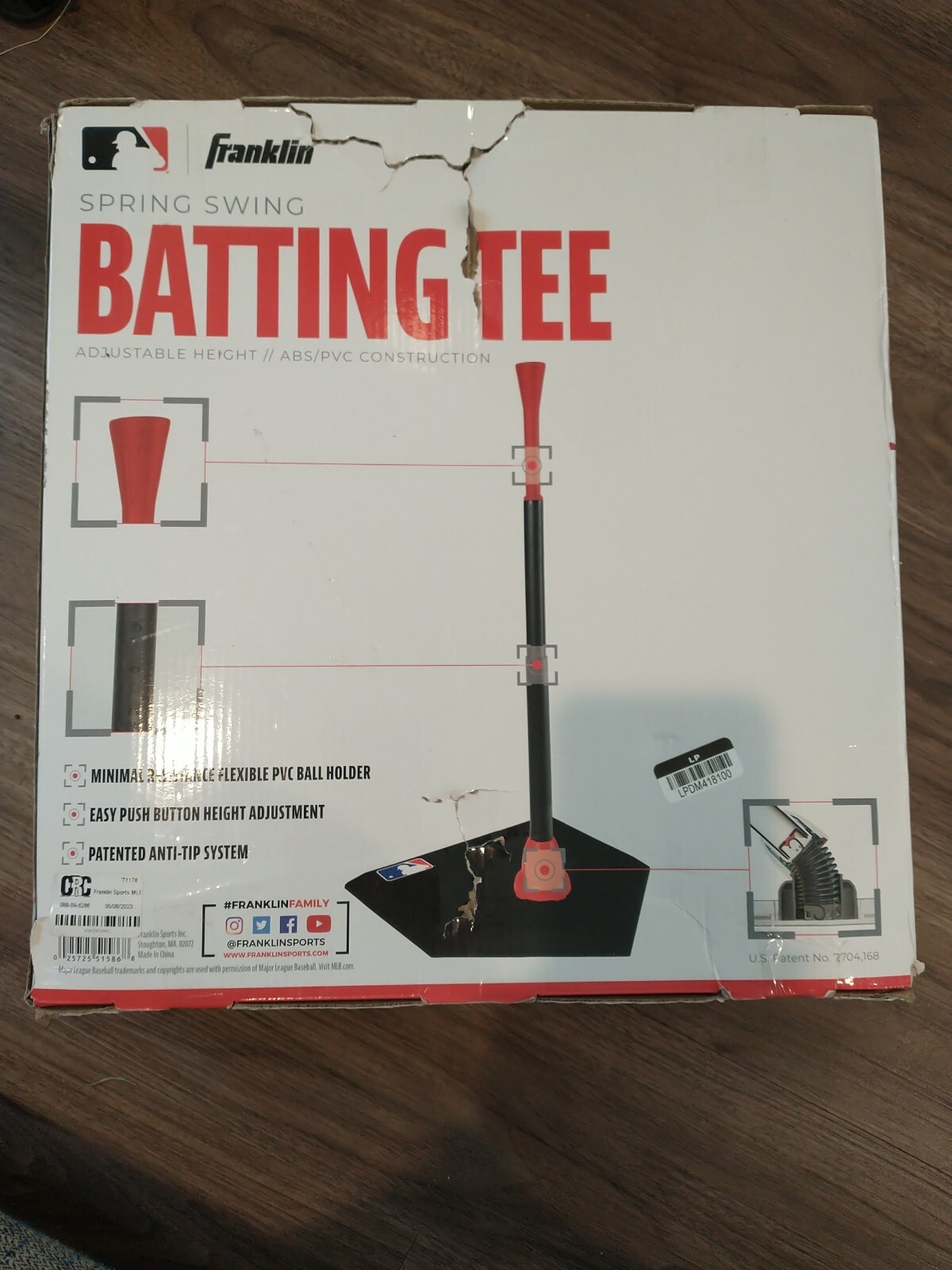 Franklin Sports Batting Tee Baseball Spring Return Swing Adjusts 23" to