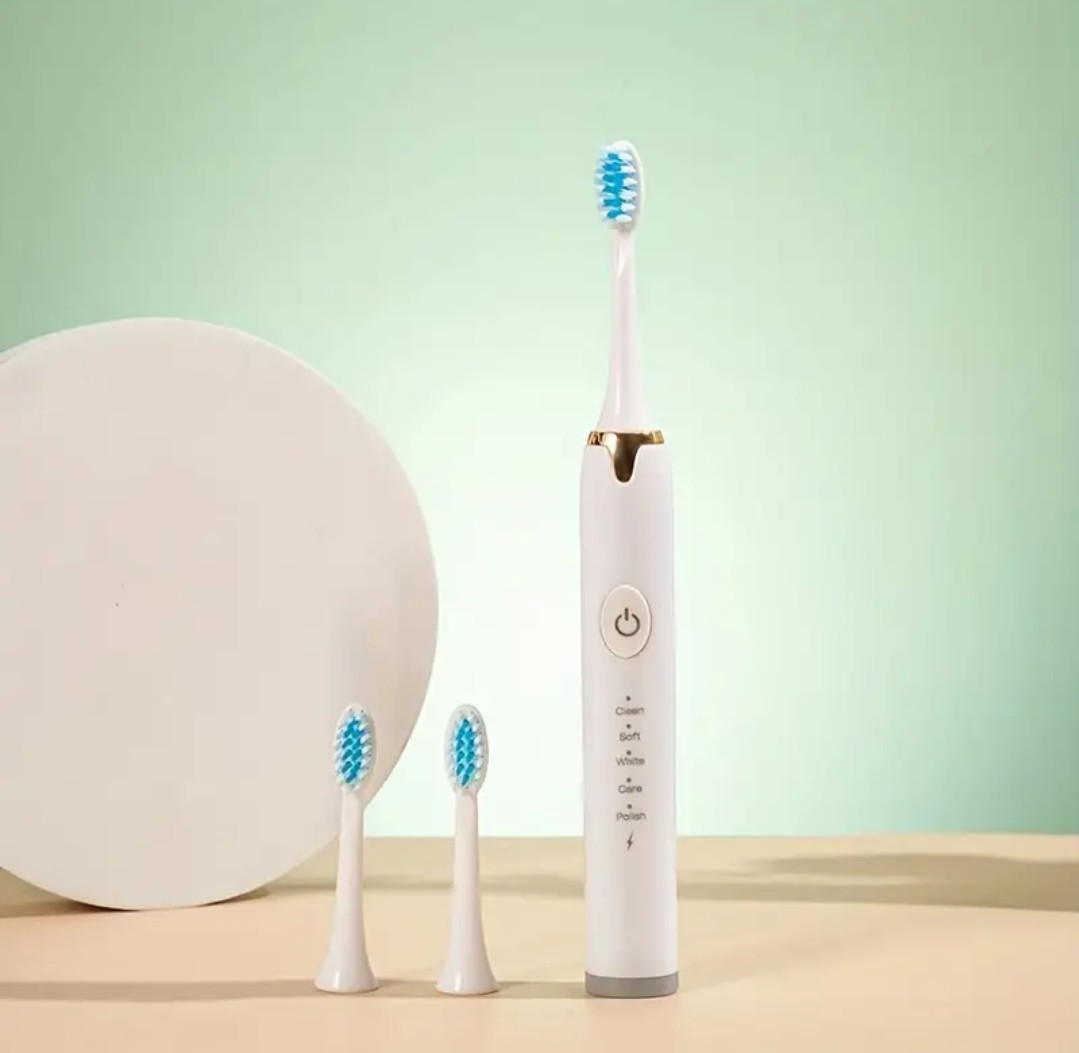 Sonic Electric Toothbrush Rechargeable Oral Healthcare 3 Brushes-White