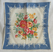 Vintage Cotton Pink Floral Bouquet Handkerchief 11.5" x 12" Hankie Flowers