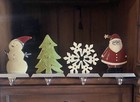 Christmas Stocking Hangers Set Of 4 Santa Claus, Snowman, Tree, Snowflake Heavy
