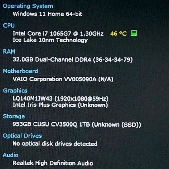 SONY VAIO SX14 Intel Core i7-1065G7 1.3GHz RAM 32GB SSD 1TB 14.0in Win 11 Home - Immagine 2 di 4