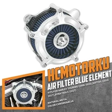 Chrome Turbine Air Filter Blue Intake For Harley Touring Road King Glide 08-2016