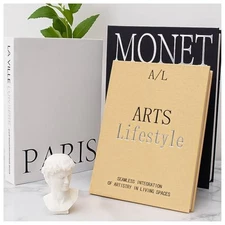 Aesthetic Decorative Books for Home Decor - Set of 3 Linen Fake Books for 