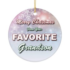 Funny Favorite Grandson 3" Ceramic Christmas Ornament Made In The USA Ships From