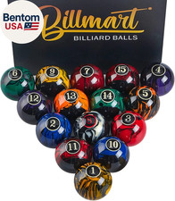 Premium 2 1/4 Inch Billiard Balls Set 16 Piece Pool Table Balls Black Marble