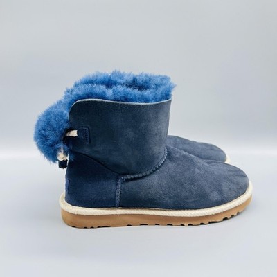 UGG Boots Womens 6 Blue Suede Sheepskin Fur Lined Ankle Australia