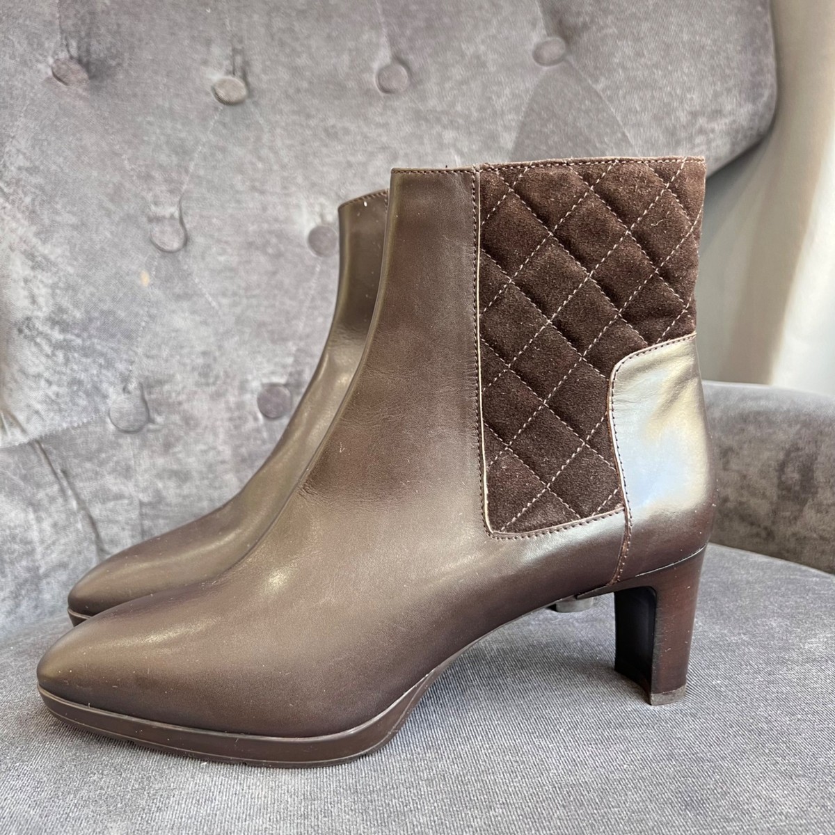 Aquatalia Women's Brown Leather Suede Quilted Ankle Boots – Size