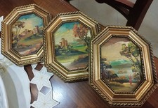 Trittico Di Dipinti Con Cornice Ottagonale 