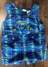 Vintage Sesame Street Cookie Monster Scuba Club Plaid Baby Romper 18M RARE