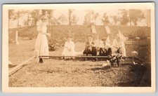 Vtg B&W Snapshot Group Fairview Hill Park Steps Fence Flowers Sept 10 1916