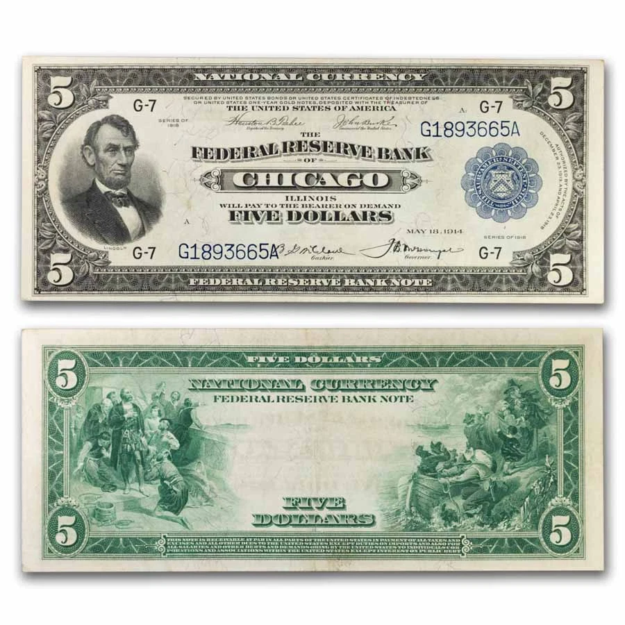 Uncertified $5 1918 Year US Federal Reserve Large Notes for sale