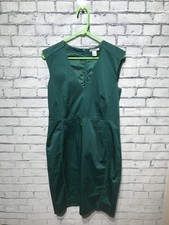 H&M, Women 12 (L), Green Sleeveless Cotton Blend Zip, Lined Shift Sheath Dress