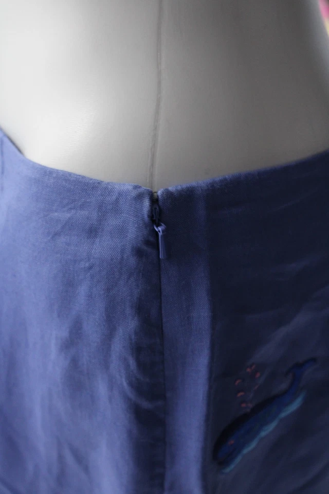 Pantalones de lino recortados de ballena bordados tiro alto azul talla 12 CJ Laing para mujer Foto 3 de 4