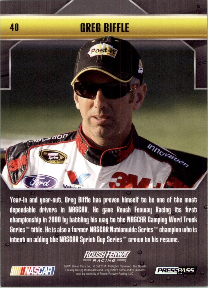 2011 Press Pass Stealth Purple #40 Greg Biffle /25 - Racing - Image 2 of 2