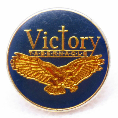 Victory Tabernacle Pin Vintage Christian Eagle Gold Tone on Blue