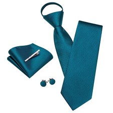 Dark Teal Zipper Ties Men Solid Pre-Tied Tie Clip Extra Long Adjustable Necktie