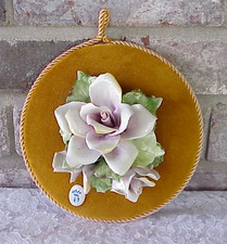 Vintage Capodimonte Roses Wall Plaque Hanging 7" Dia. 3-D Round Italian