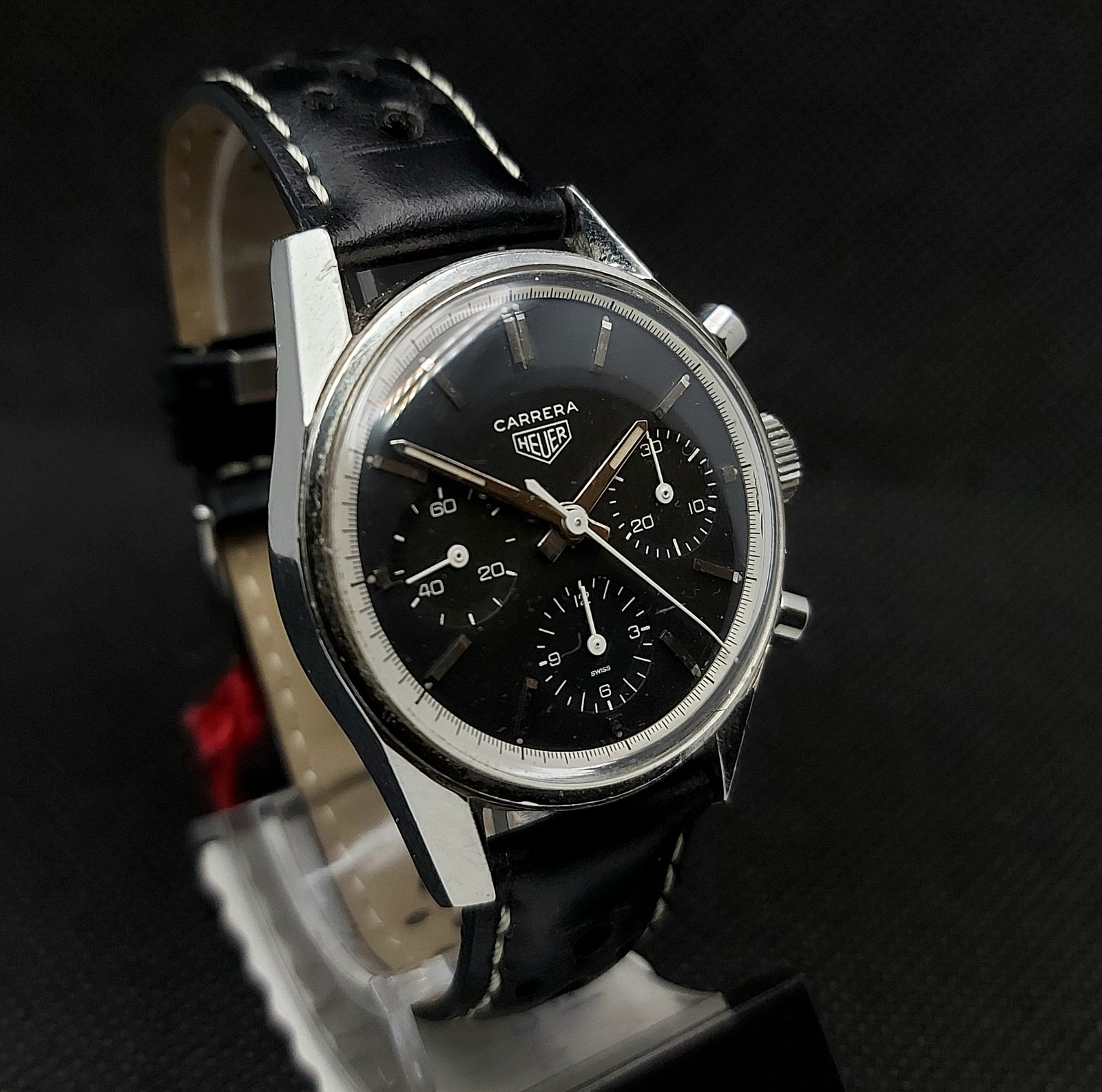 HEUER Carrera 12 ref.2447N 1st exec vintage 1965 Chronograph Valjoux 72 black