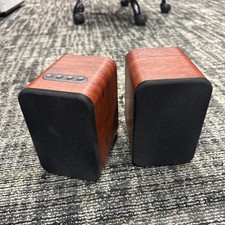 Powered Bluetooth Bookshelf Speakers Wood Gra...