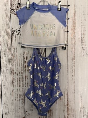 Girls' 2-Piece Swimsuit Blue Sparkle Unicorn 4/5 Years Old