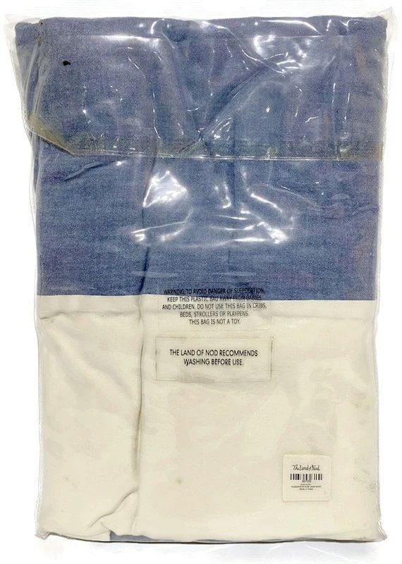 Falda Cuna Land of Nod Azul y Beige Todo Algodón Nueva en Paquete Original Foto 3 de 4