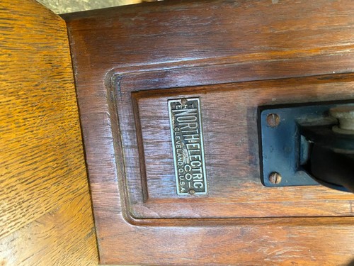 Antico telefono western elettrico manovella legno parete rovere display vintage etichetta bello - Foto 4 di 22