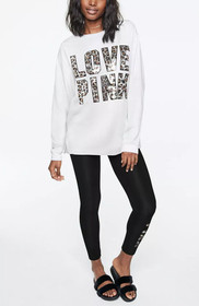 Victoria's Secret Pink Bling Leopard LS Campus Tee Shirt + Leggings Set L NWT