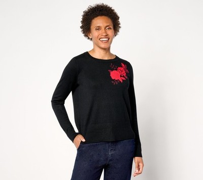 Studio Park Women's Top Sweater Sz M X Jane Treacy Placed Floral Black A665371