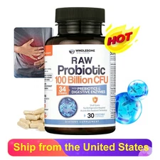 Wholesome Wellness Raw Probiotic Digestive Enzymes 100 Billion CFU 30 Capsules
