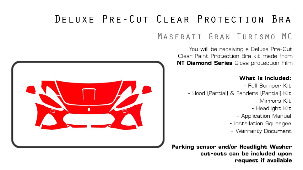 Maserati Gran Turismo MC 2018-2019 PreCut Paint Protection Film Clear Bra PPF