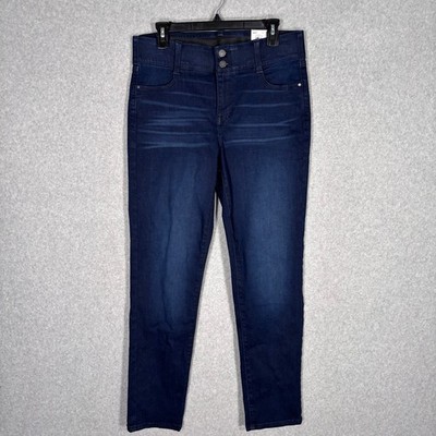 NEW Nine West Slim Straight Jeans 10 Dark Wash Mid Rise Tummy Control Sculpting
