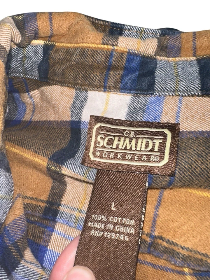 CE Schmidt Workwear Mens Heavyweight Flannel Button Up Shirt Sz L Blue Plaid - Image 3 of 4