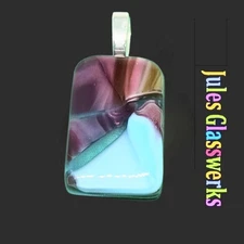 Hand Crafted  Fused Glass Pendant #1295 W/Chain 