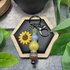 5.5  Stainless Steel Sunflower  Acrylic Bead Keychain Purse Backpack D1666