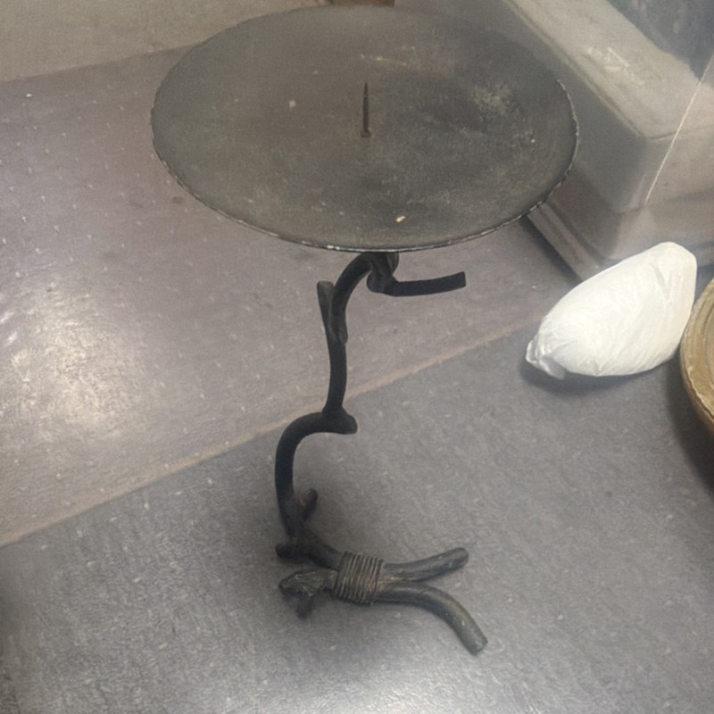 Vintage Small Wrought Iron Plant Stand Pedestal Rustic Metal Decor